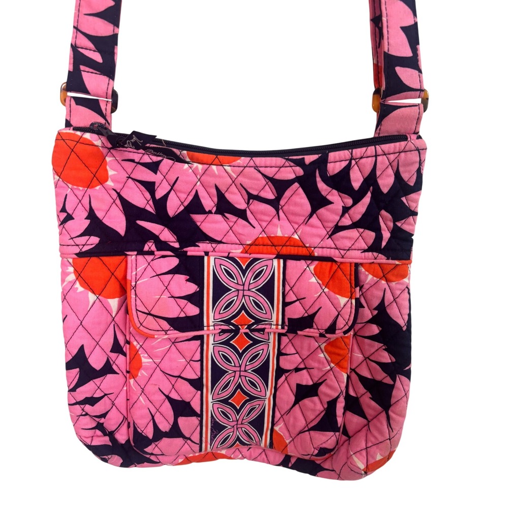 Vera Bradley Purse Crossbody Blue Pink Floral Quilted Zip